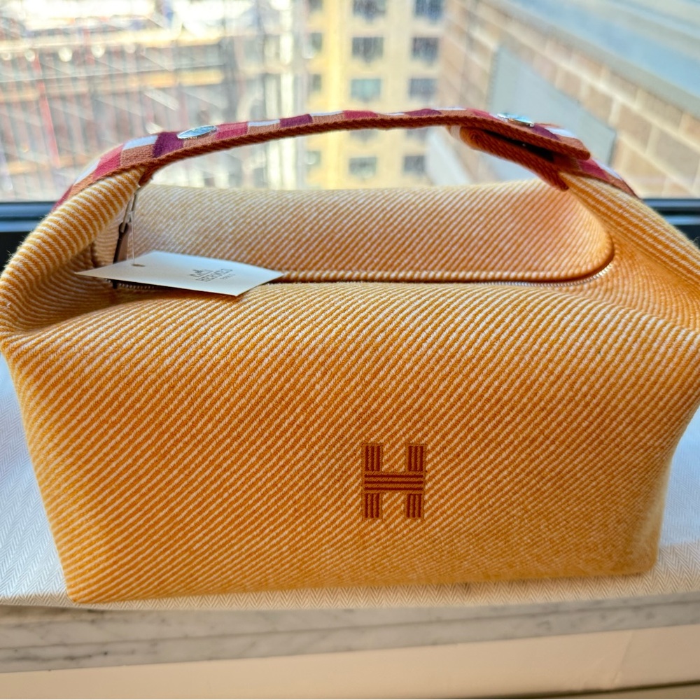 Hermès Wool Toiletry Bag with Yellow Stripes